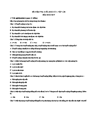 Đề kiểm tra giữa học kỳ I môn Vật lý Lớp 8 năm 2017 (Có đáp án)